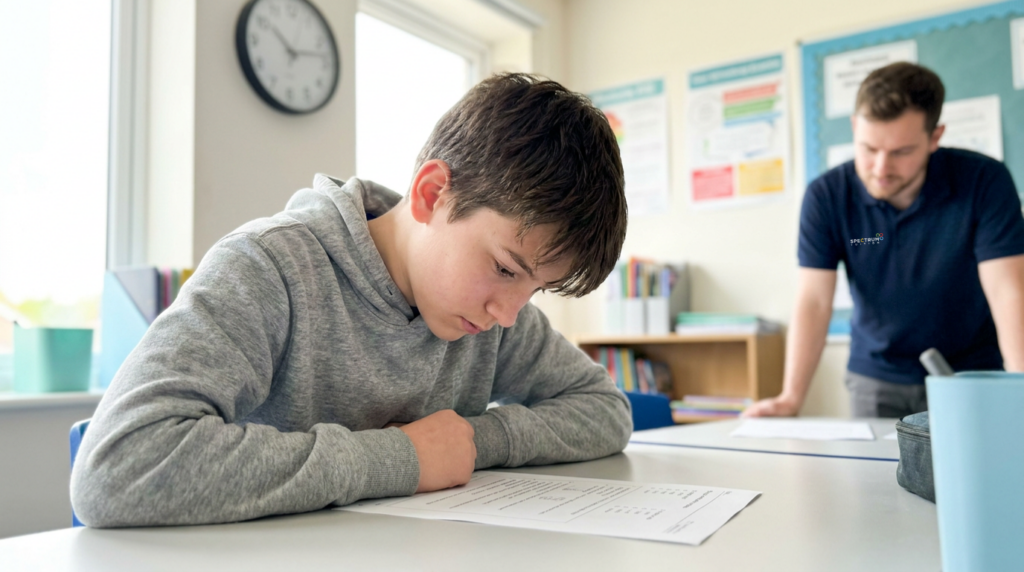 Victorian student reviewing ICAS results with a tutor at a Spectrum Tuition campus